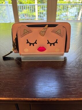 Betsey Johnson cat unicorn face double zip wallet
